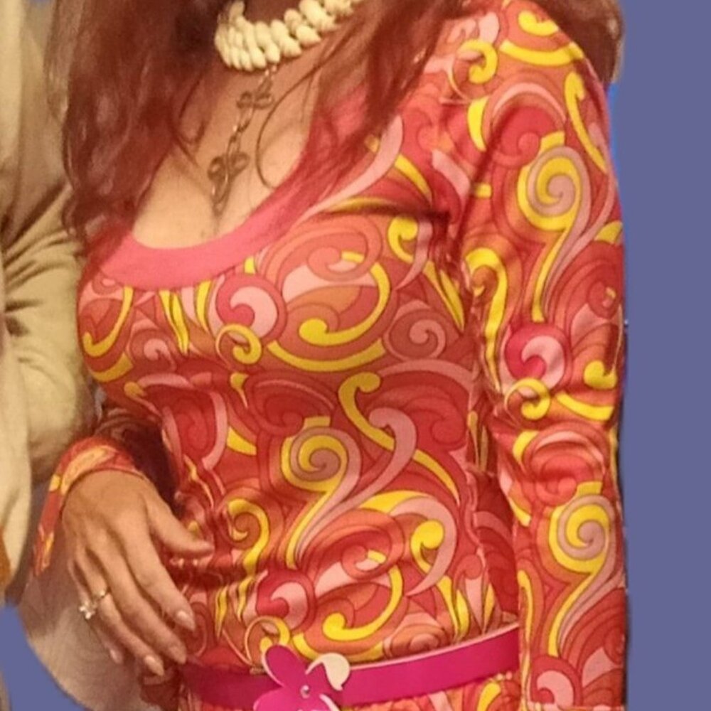 60's Go-Go Costume complete with Dior Sunglasses, Dress, Boots, Red Bouffant Wig - Picture 6 of 16